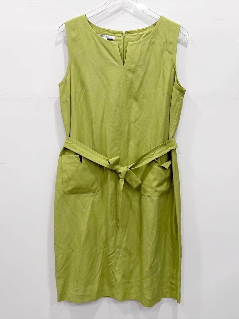 Vintage Maggy London Silk Linen Green Shift Dress Belted Size 12
